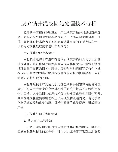 废弃钻井泥浆固化处理技术分析