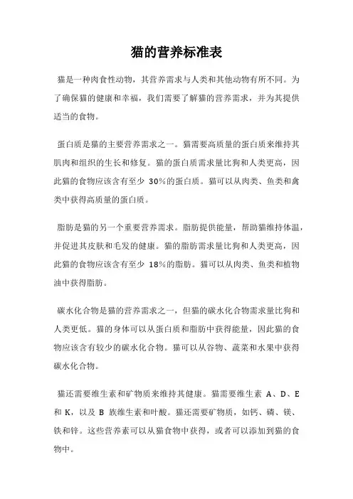 猫的营养标准表