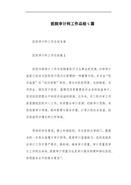 医院审计科工作总结5篇