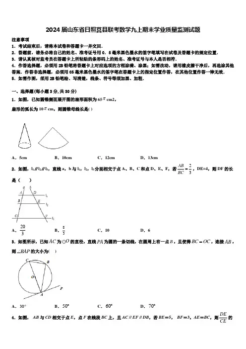 2024届山东省日照莒县联考数学九上期末学业质量监测试题含解析