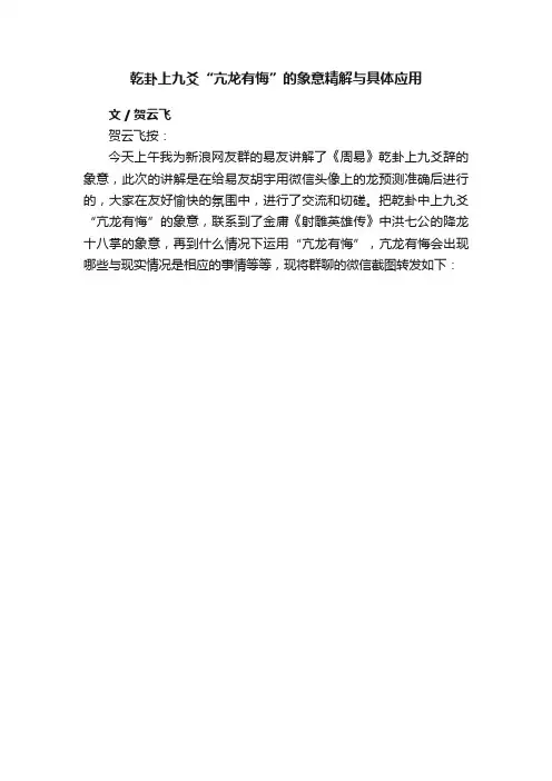 乾卦上九爻“亢龙有悔”的象意精解与具体应用