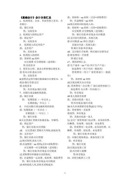 《基础会计》会计分录汇总