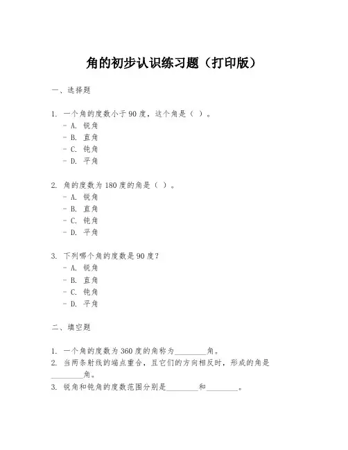 角的初步认识练习题(打印版)
