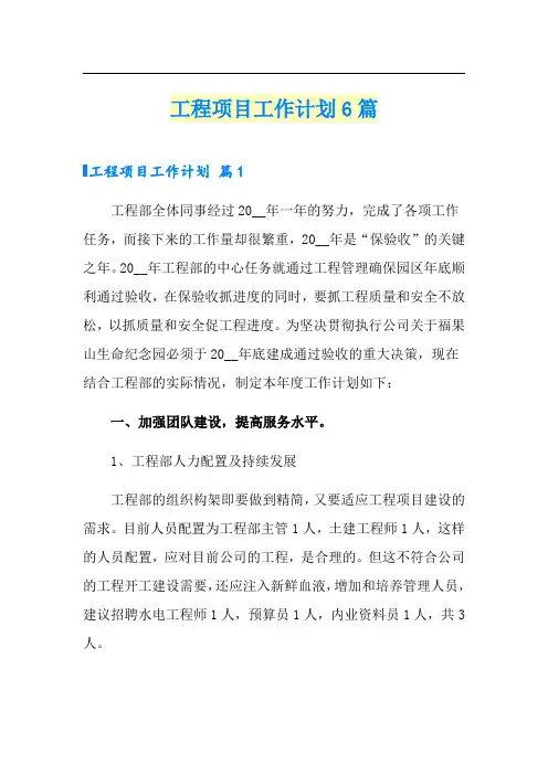 工程项目工作计划6篇