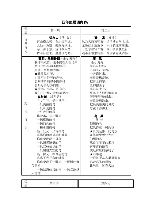 四年级晨读内容