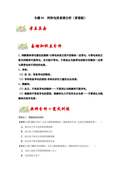 专题06两种电荷易错分析(原卷版+解析)