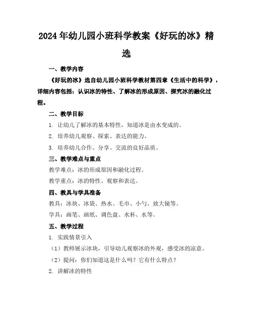 2024年幼儿园小班科学教案《好玩的冰》精选