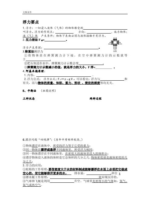 浮力知识点汇总及经典练习