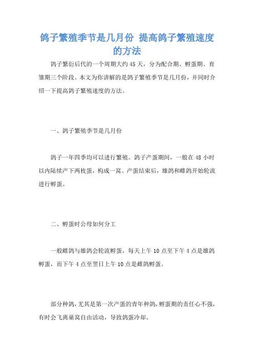 鸽子繁殖季节是几月份 提高鸽子繁殖速度的方法
