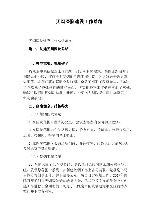 无烟医院建设工作总结