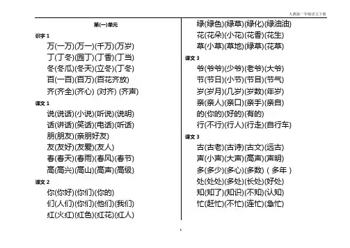 人教版小学语文一年级下册词语表(整理)