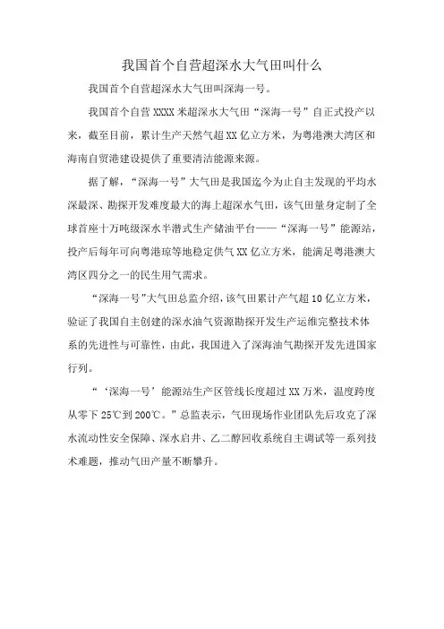 我国首个自营超深水大气田叫什么