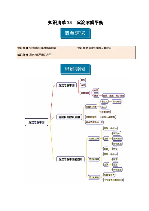 知识清单24沉淀溶解平衡-2025年高考化学一轮复习知识清单(新高考专用)(教师版)