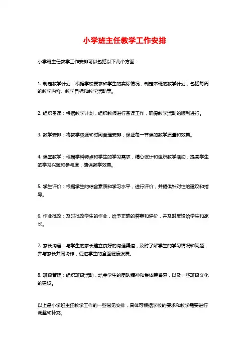 小学班主任教学工作安排