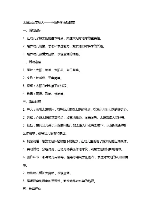 太阳公公本领大中班科学活动教案