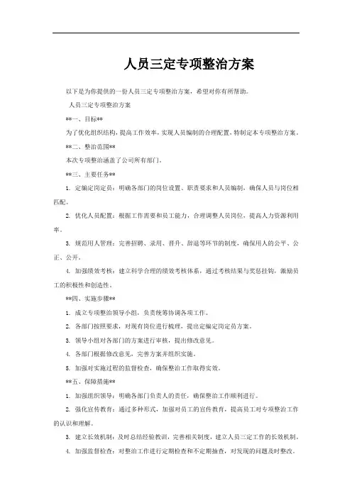 人员三定专项整治方案