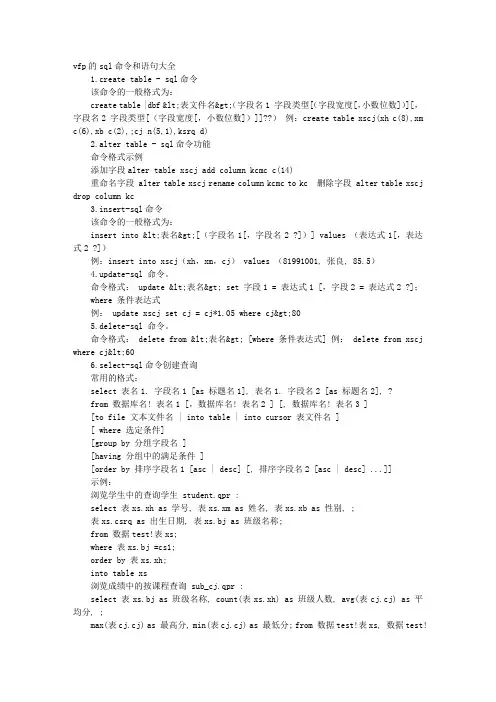 VFPSQL语句格式