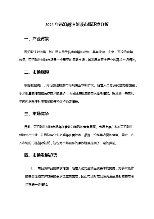 2024年丙泊酚注射液市场环境分析