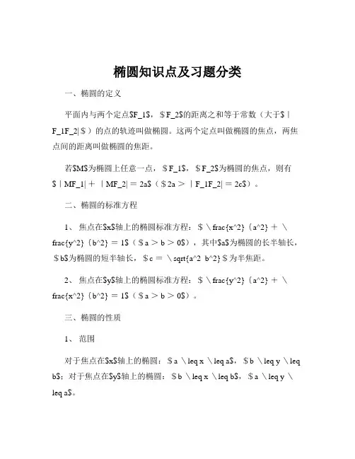 椭圆知识点及习题分类