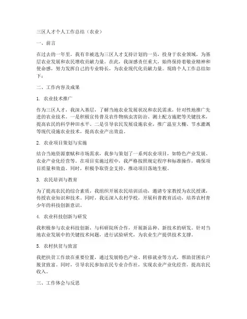 三区人才个人工作总结农业