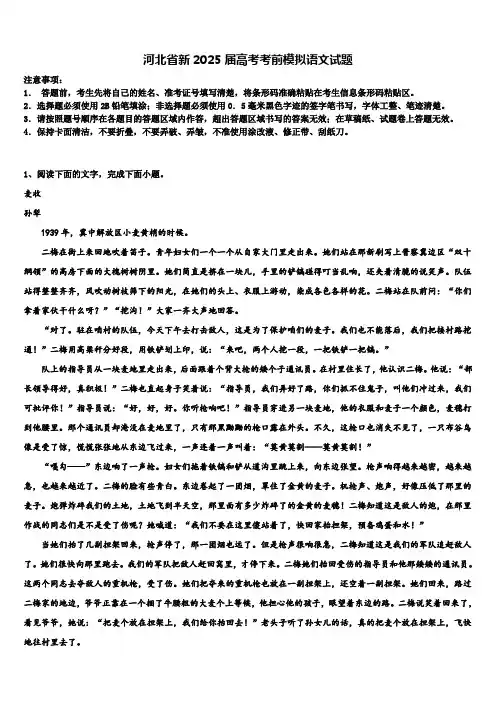 河北省新2025届高考考前模拟语文试题含解析