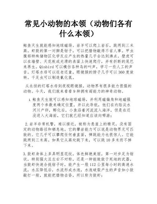 常见小动物的本领(动物们各有什么本领)