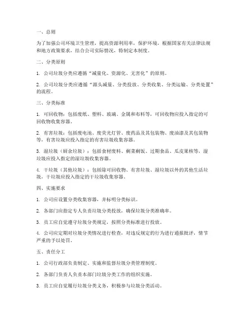 公司垃圾分类管理制度范文