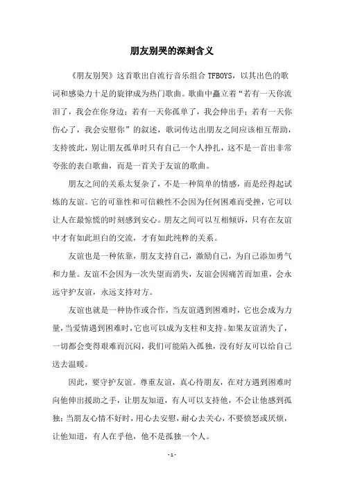 朋友别哭的深刻含义