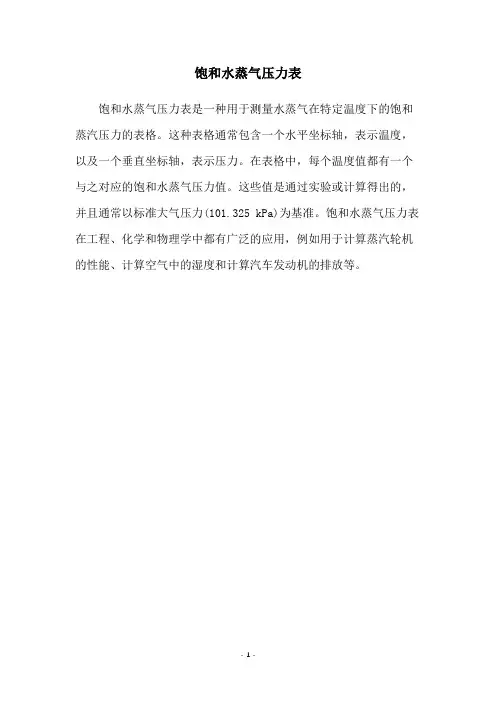 饱和水蒸气压力表