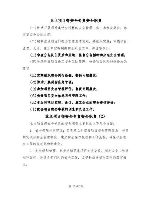 业主项目部安全专责安全职责(5篇)