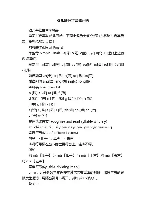 幼儿基础拼音字母表