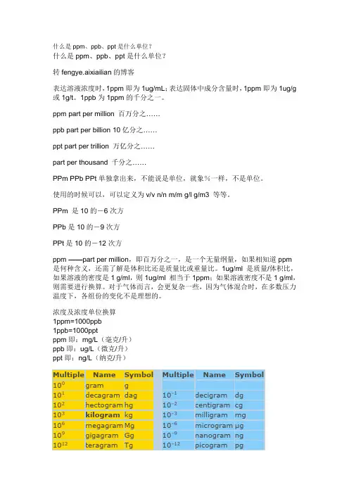 ppm、ppb、ppt换算(全)资料