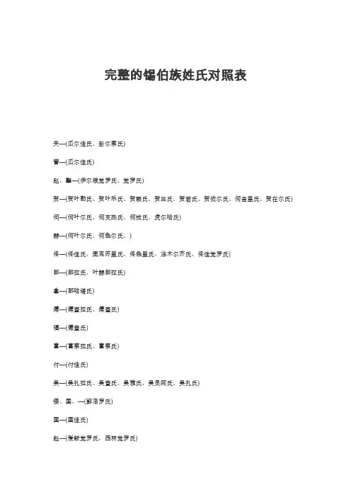 完整的锡伯族姓氏对照表讲述讲解