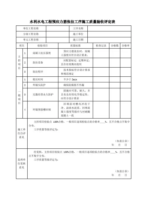 水利水电工程预应力筋张拉工序施工质量验收评定表