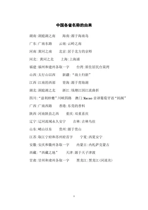 中国各省名称的由来