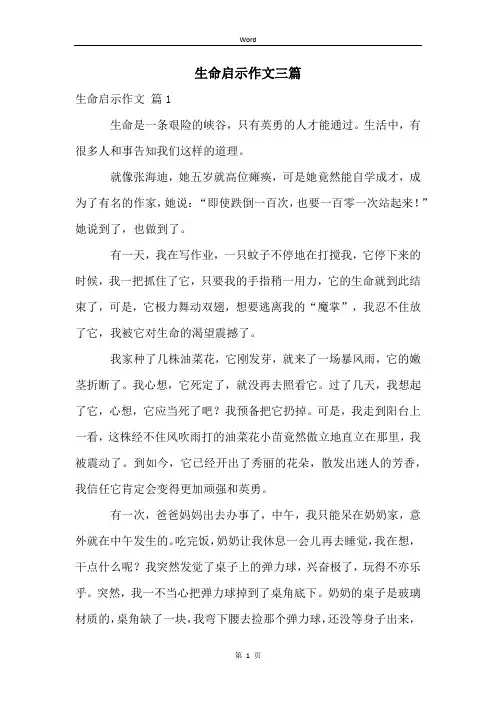 生命启示作文三篇