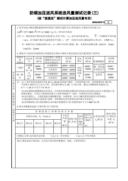 0206.3.防烟加压送风系统送风量测试记录(三)GD3010270-3