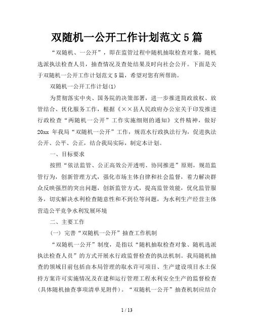 双随机一公开工作计划5篇