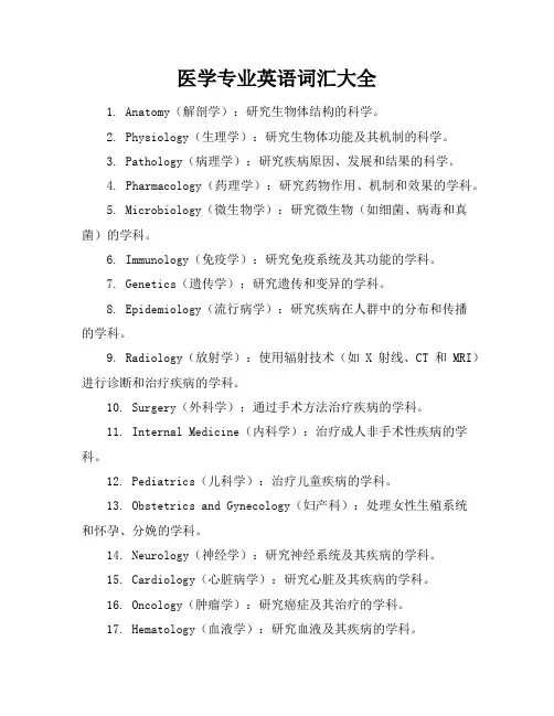 医学专业英语词汇大全