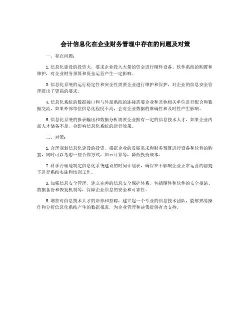 会计信息化在企业财务管理中存在的问题及对策