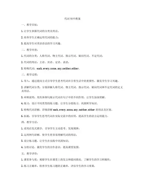 代词 初中教案