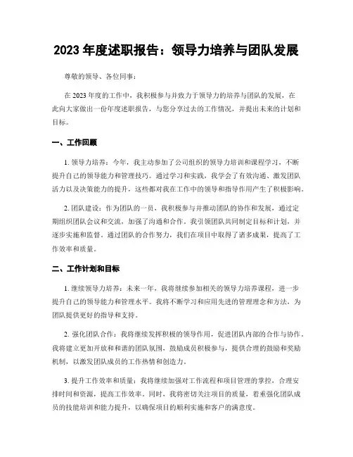 2023年度述职报告：领导力培养与团队发展