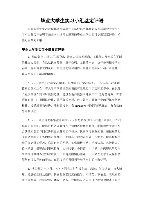 毕业大学生实习小组鉴定评语