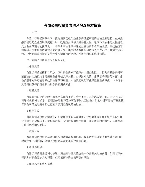 有限公司投融资管理风险及应对措施