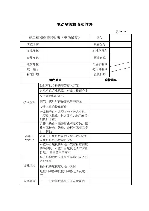电动吊篮检查验收表