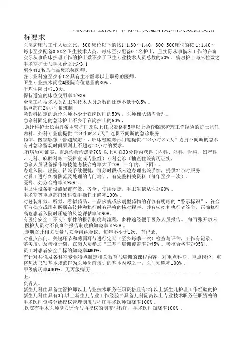 二级综合医院评审标准实施细则相关数据及指标要求