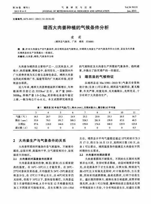靖西大肉姜种植的气候条件分析