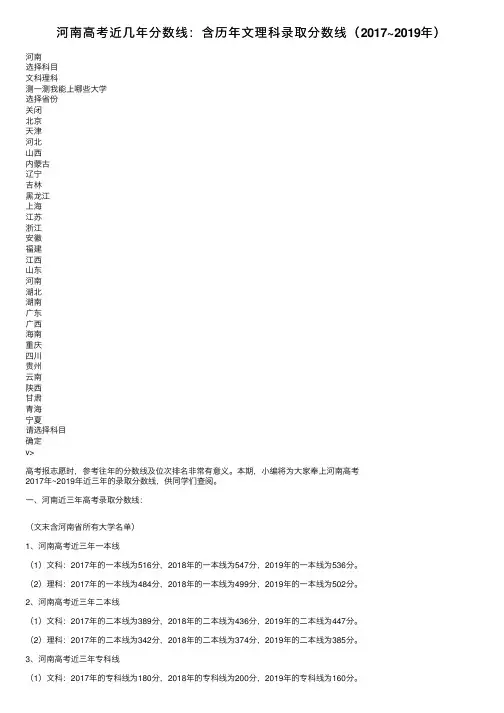 河南高考近几年分数线：含历年文理科录取分数线（2017~2019年）