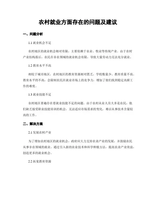 农村就业方面存在的问题及建议
