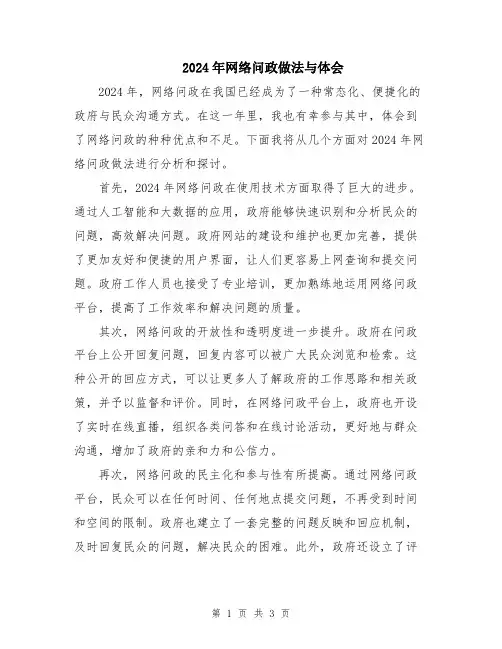 2024年网络问政做法与体会